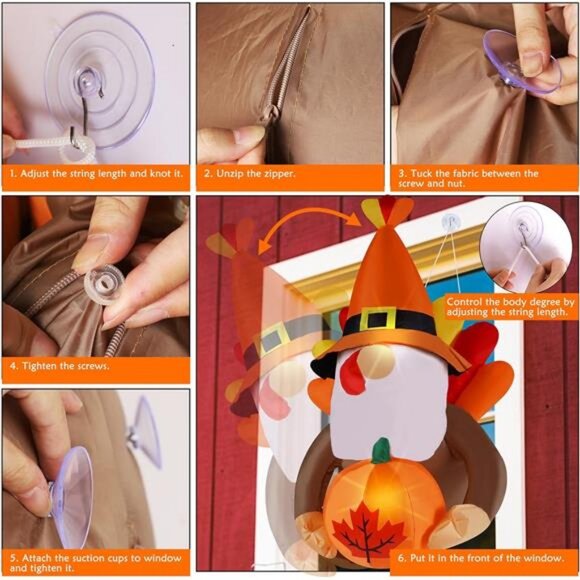Fall Decor Window Inflatable Gnome, 3.5FT Light Up Thanksgiving Gnome - Picture 6 of 7